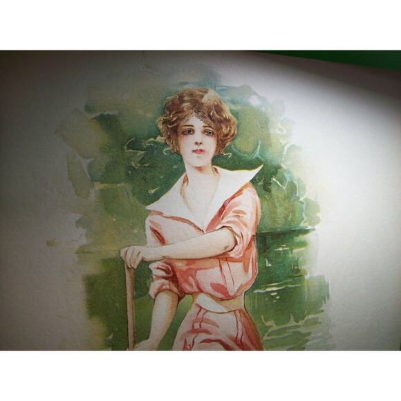 Victorian Art Print 1908 Maud Stumm Women Canoe Boat Original Lithograph 10 X 13 - Picture 7 of 10